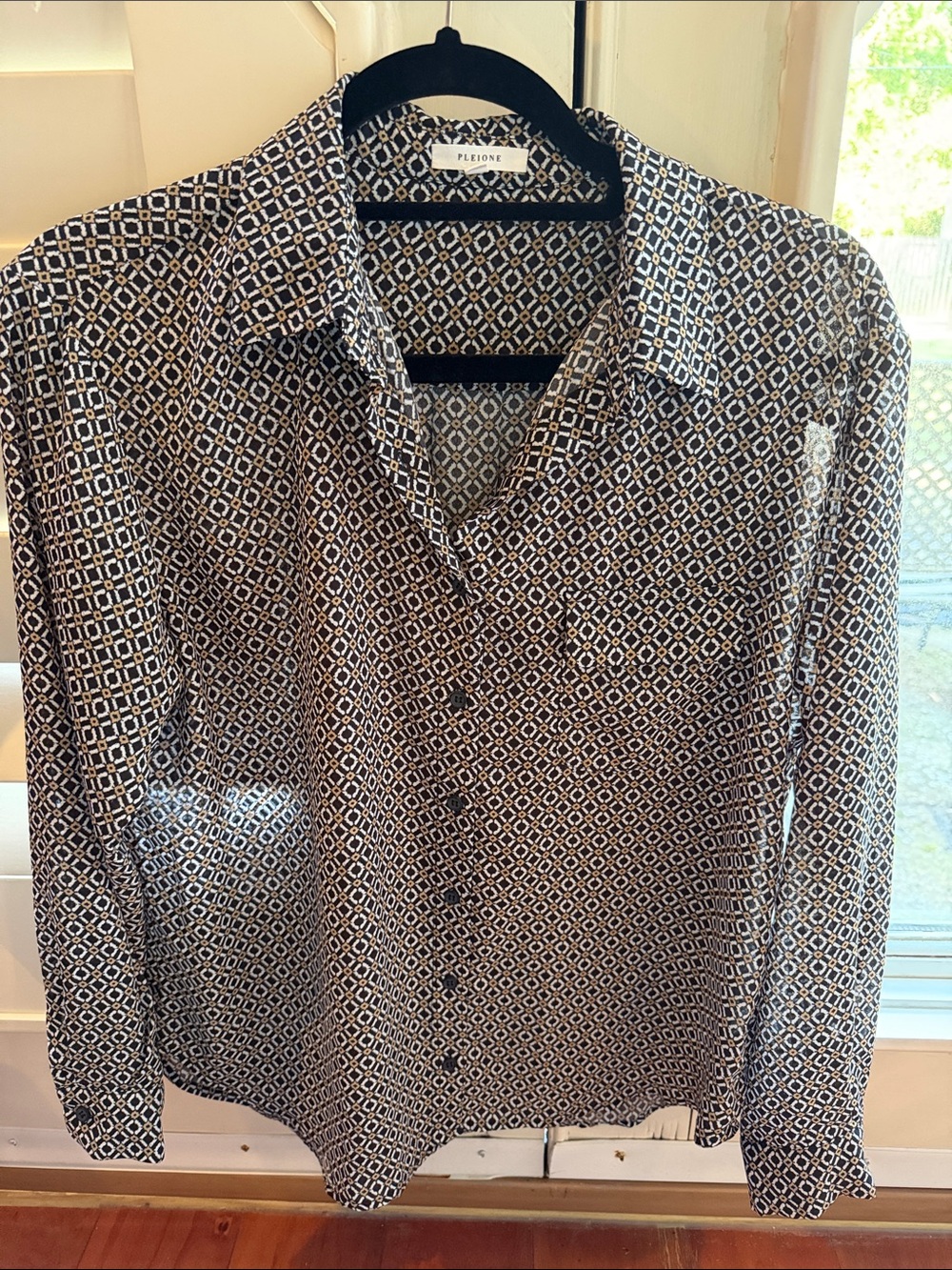 Pleione Black and White Geometric Button-Down Shirt